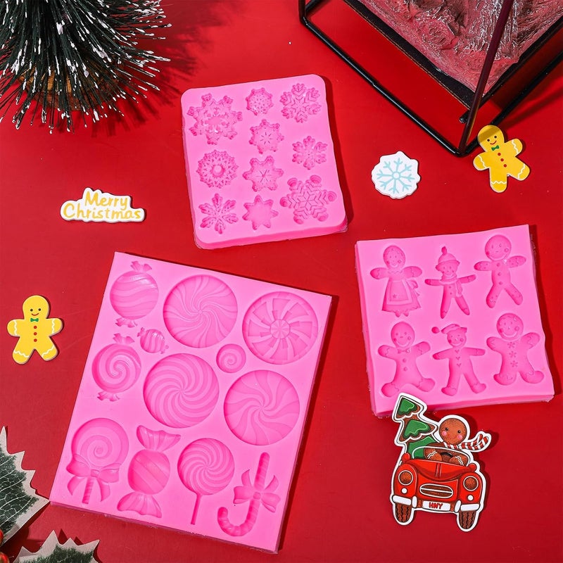 Whaline 3Pcs Christmas Candy Fondant Mold Pink Gingerbread Man Snowflake Silicone Mold Assorted Chocolate Candy Mould for Xmas Winter Party Cupcake Sugar Craft Gum Resin Clay - Image 5